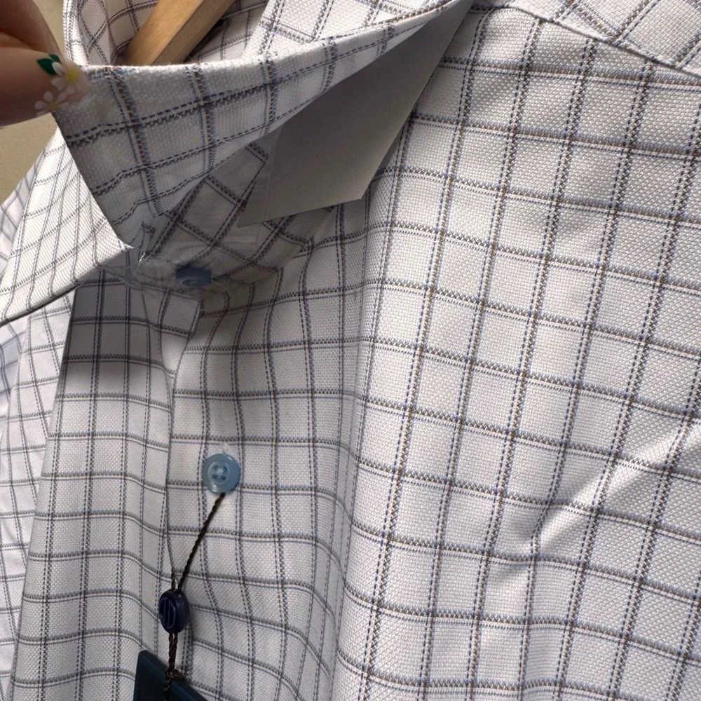 NWT David Donahue Mens Textured Lux Thick Dune Check Cotton Dress Shirt 18 34/35 - Picture 3 of 12